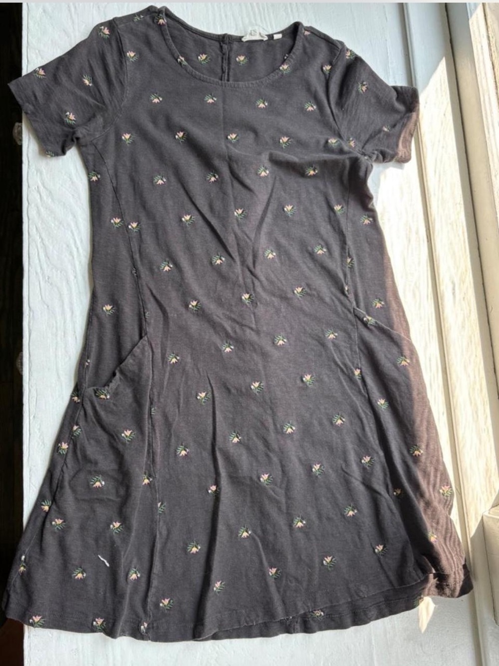FatFace Black Floral Embroidered Pocket T-Shirt Dress 4